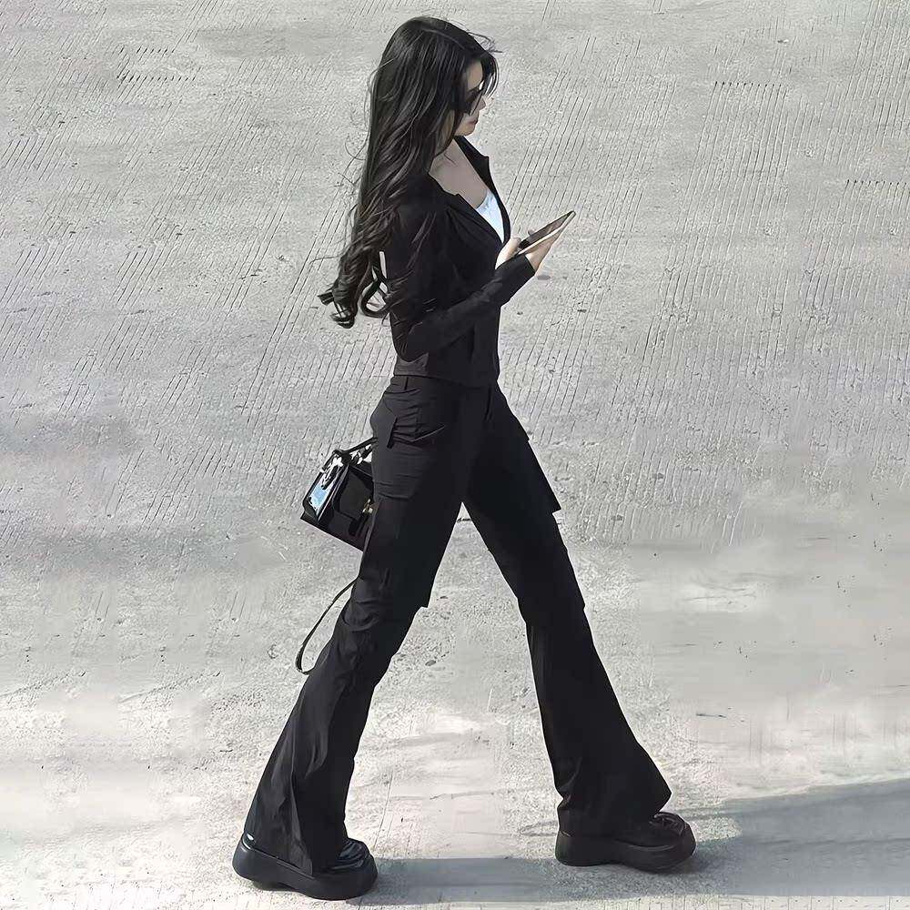 潮牌微喇工装裤女2026春秋新款小个子窄版休闲速干防晒喇叭裤子