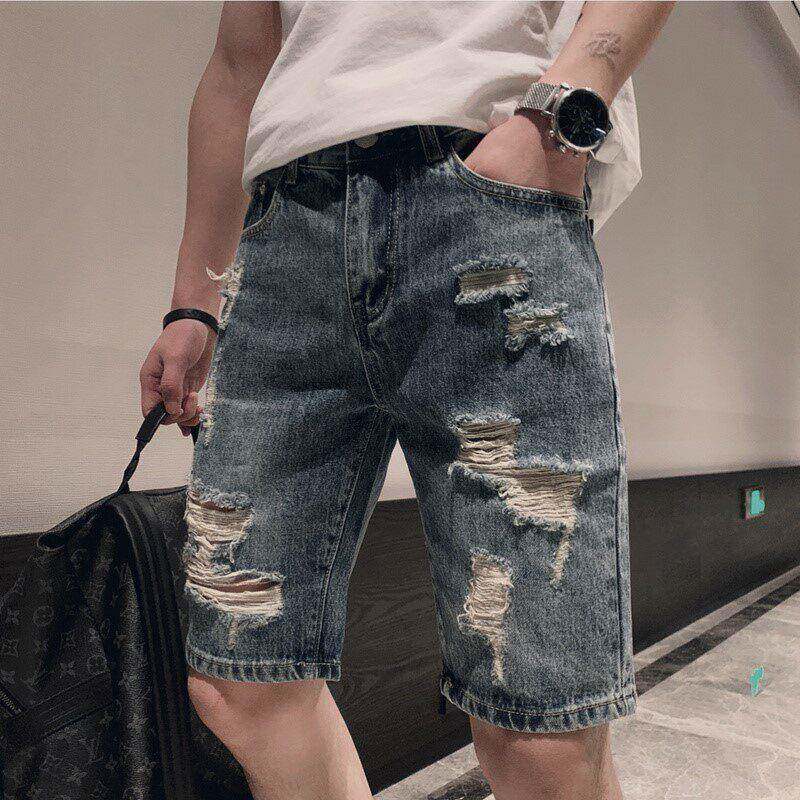 潮牌破洞牛仔短裤新款男裤潮流时尚弹性五分裤夏季男士百搭休闲裤