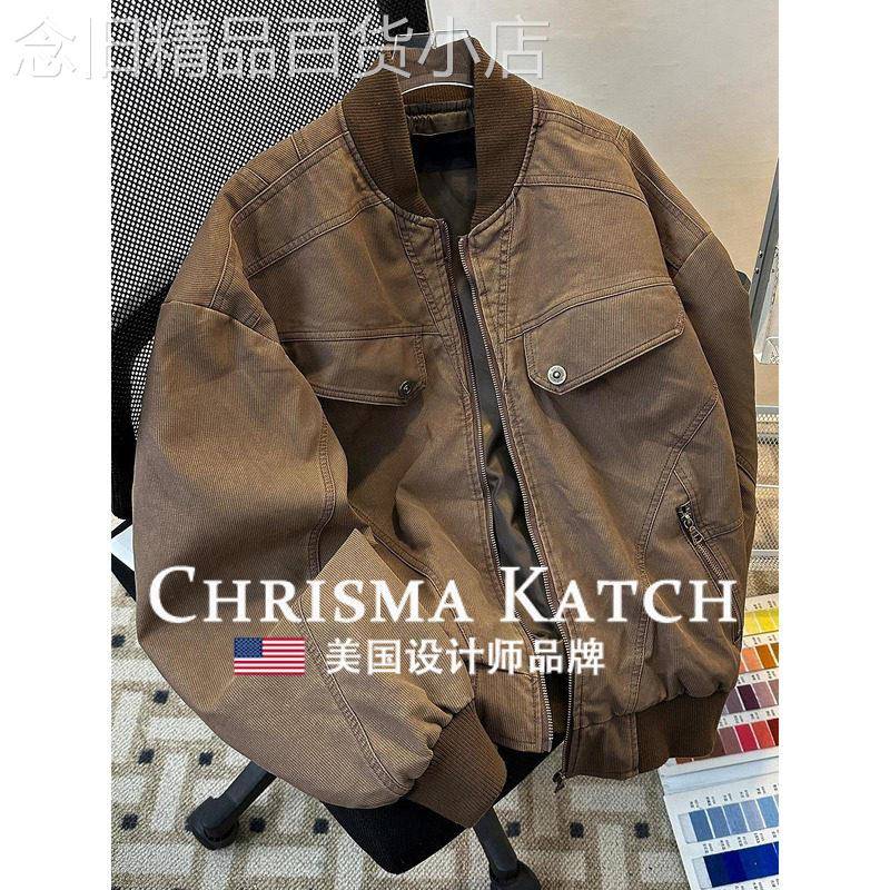 出口美国Chrisma Katch~春秋灯芯绒棒球领外套美式高街日系夹克