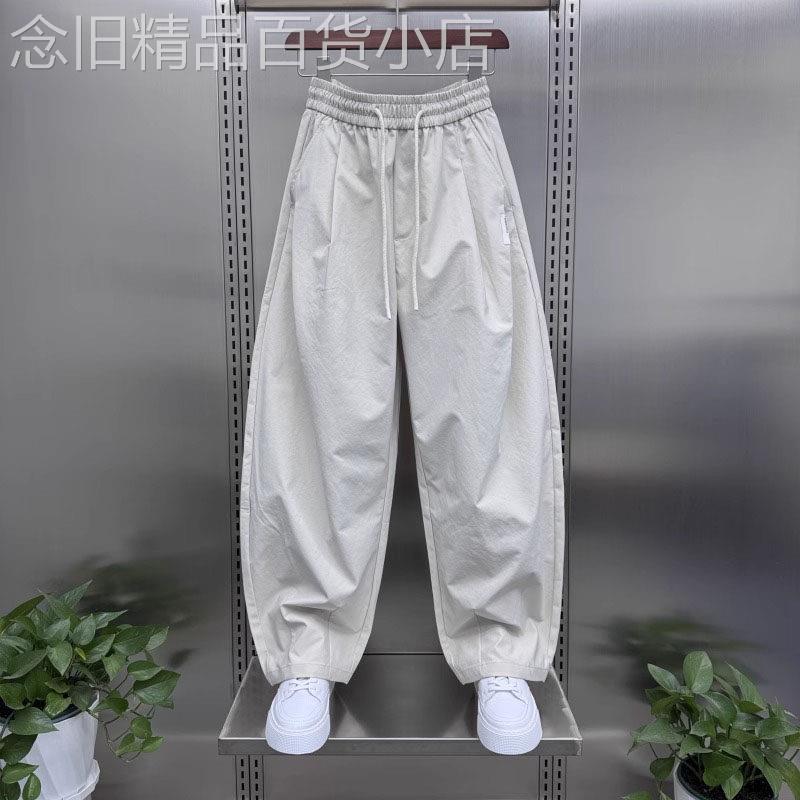 高端2026夏季新款日系简约松紧腰大码休闲裤男时尚褶皱阔腿弯刀裤