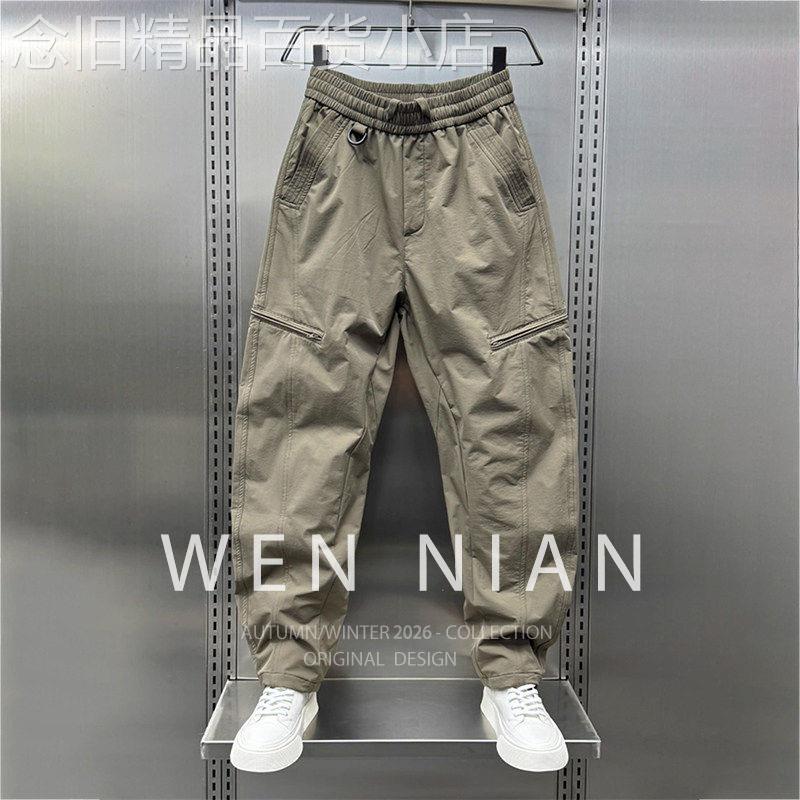 韩国WEN NIAN高端弯刀工装裤男款2026夏季直筒户外休闲哈伦裤潮牌