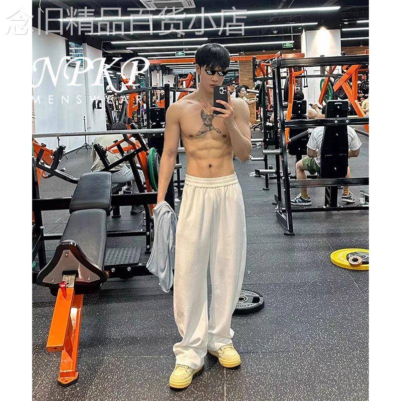 白色卫裤男春秋季新款美式休闲宽松cleanfit直筒裤潮流运动阔腿裤
