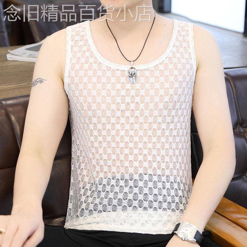 冰丝背心男士夏季薄款镂空网眼无袖T恤男装上衣夏天运动健身坎肩