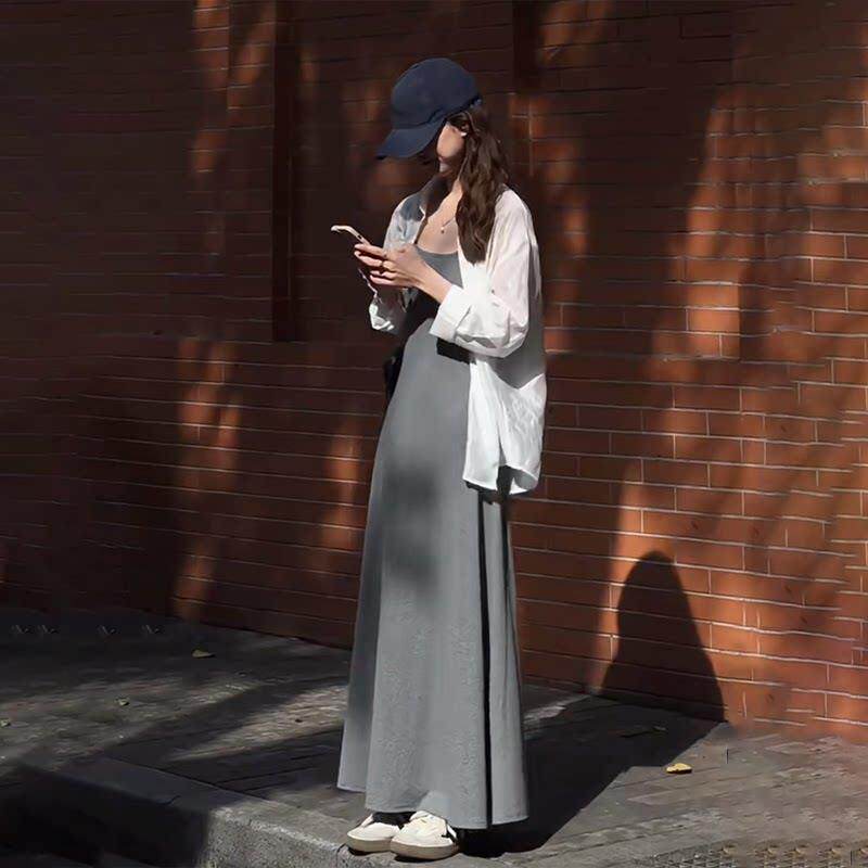潮牌吊带裙连衣裙长裙女2026春秋新款背心修身小个子高级感收腰裙