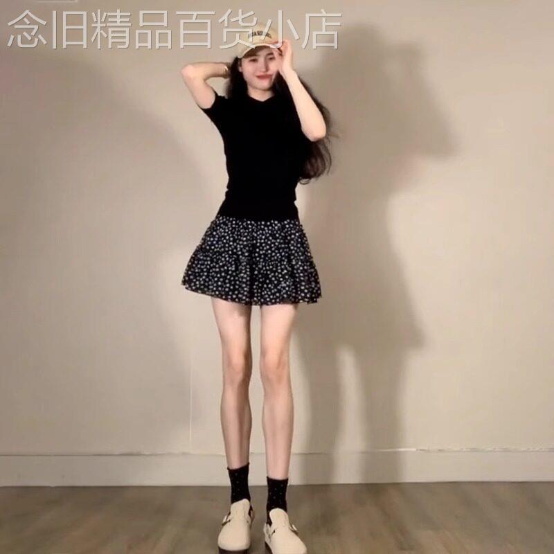 波点黑色半身裙女夏季2026新款高腰a字短裙气质高级感蓬蓬蛋糕裙