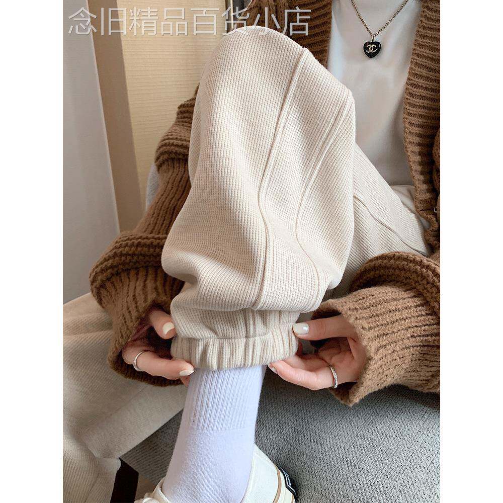 高腰白色运动裤女士春秋针织修身Look 2025秋冬新款休闲天鹅绒运