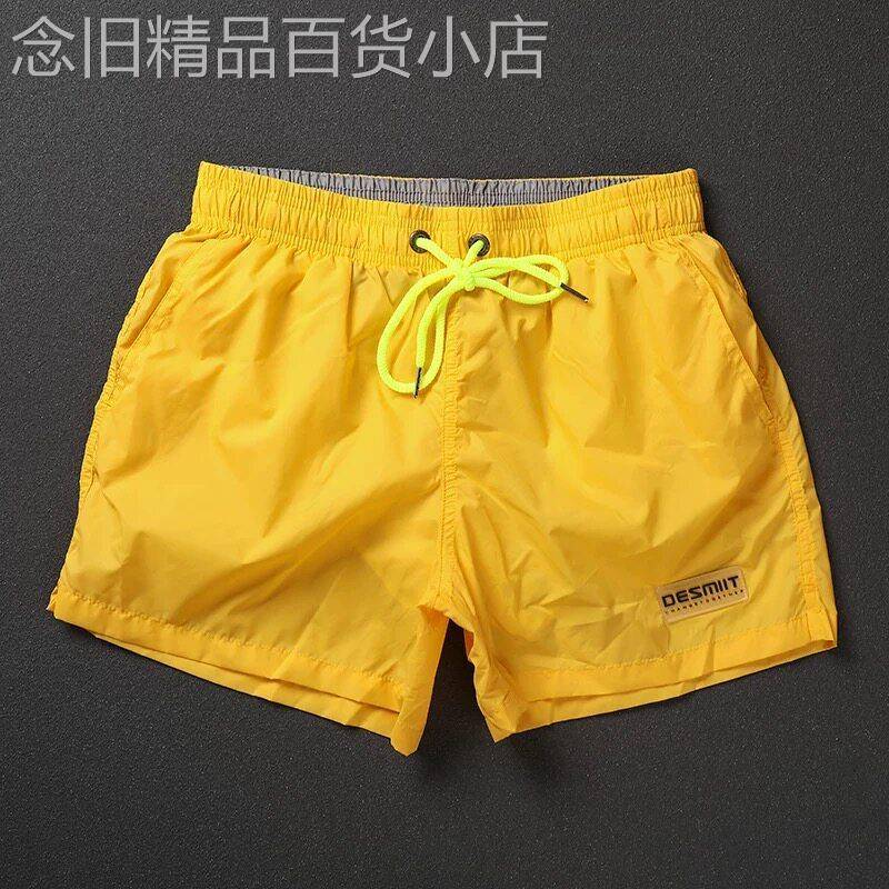 亮黄色跑步健身运动短裤速干可下水沙滩短裤男士度假游泳装备国潮
