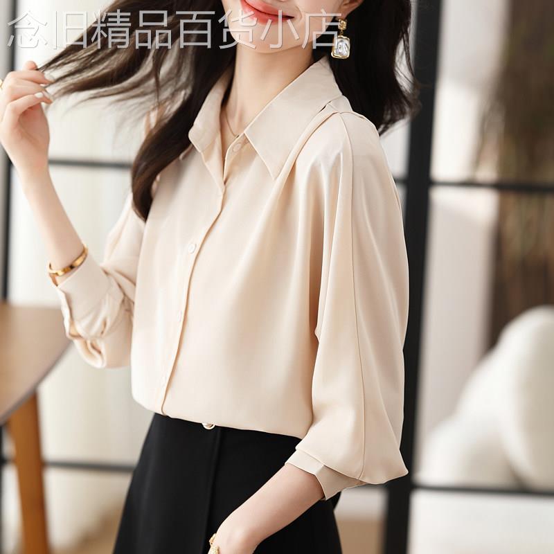 2026春秋新款气质休闲风翻领长袖衬衫女时尚洋派百搭减龄显瘦上衣