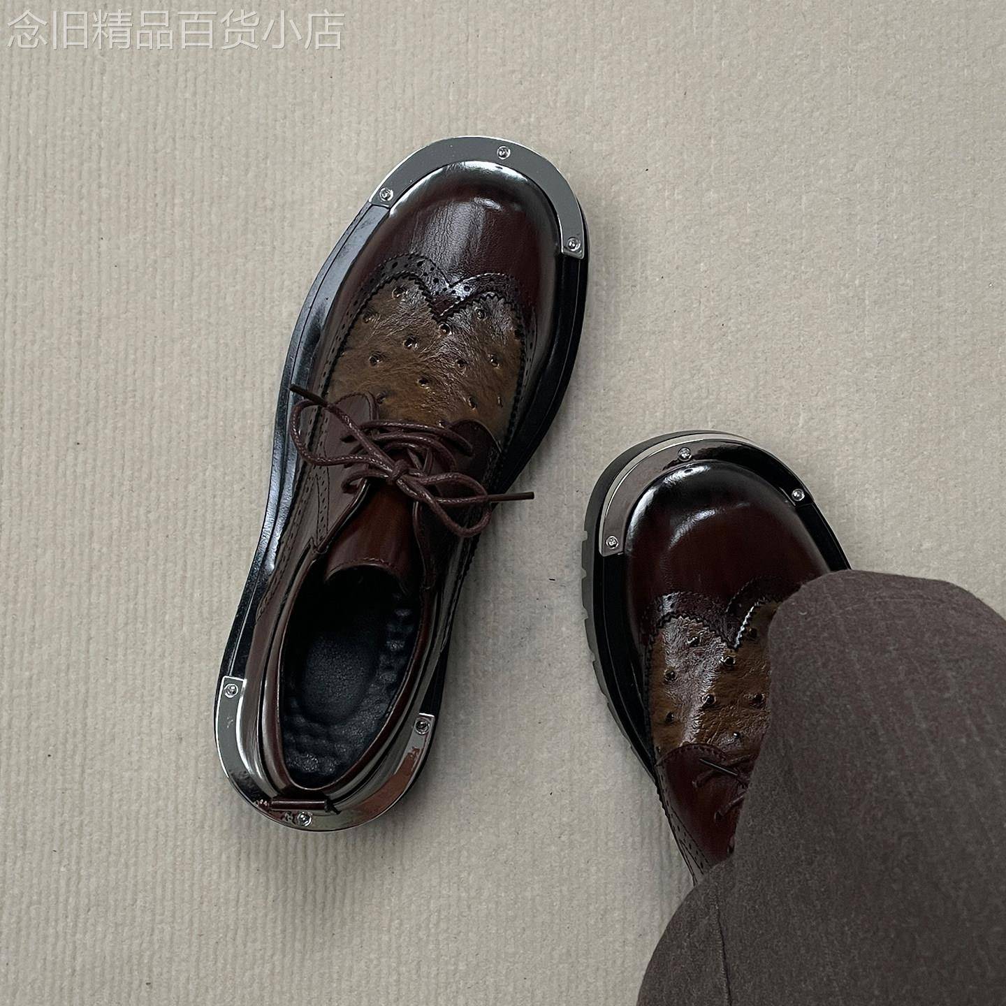 【高品质】小众休闲皮鞋潮男厚底增高通勤西装婚礼结婚新郎德比鞋