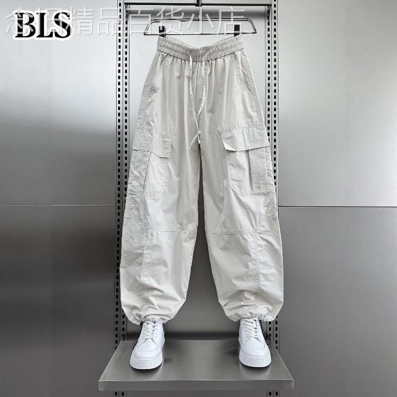 高端多口袋抽绳工装裤男士夏季薄款2026新款松紧腰休闲裤男士长裤