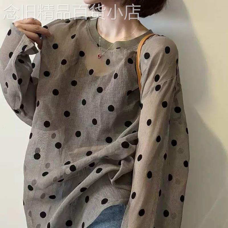 胖mm特大码300斤时尚波点长袖防晒衬衫女夏季欧货设计感休闲上衣