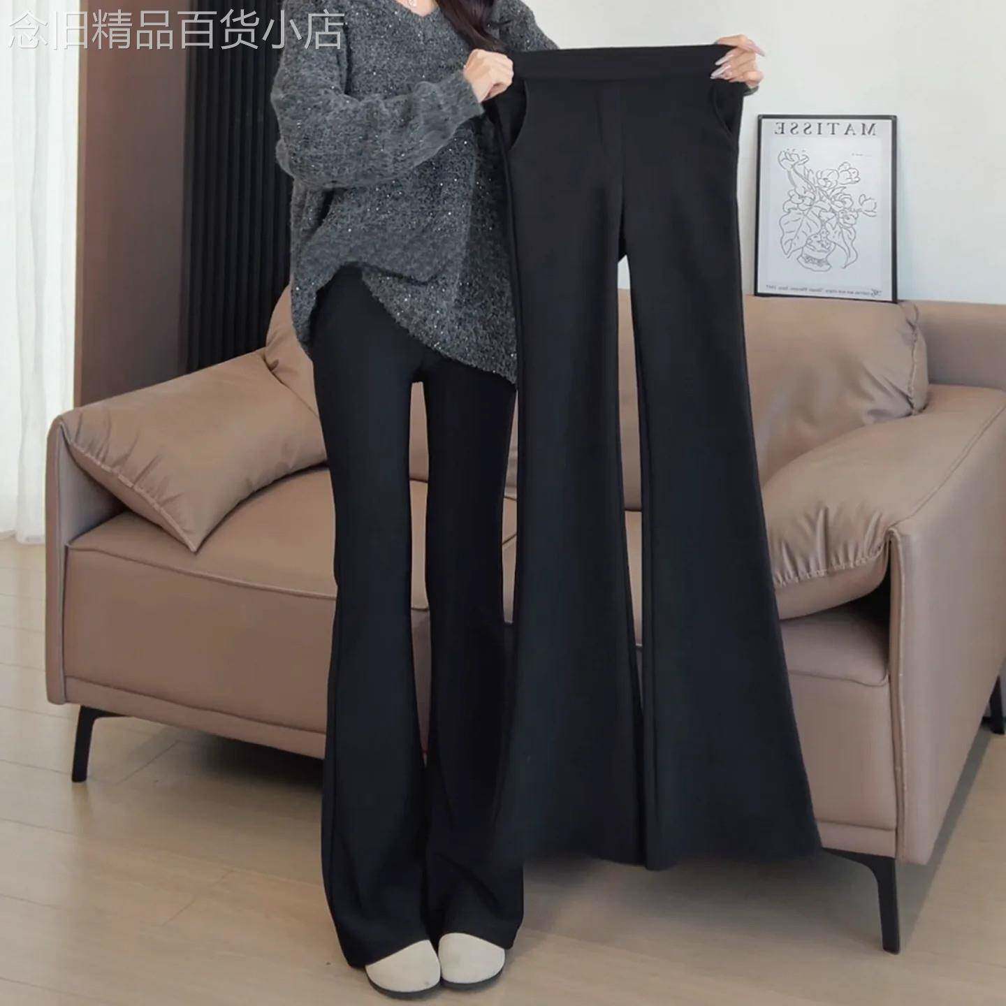 黑色微喇裤子女春秋2026新款大码高腰显瘦小个子弹力西装喇叭长裤