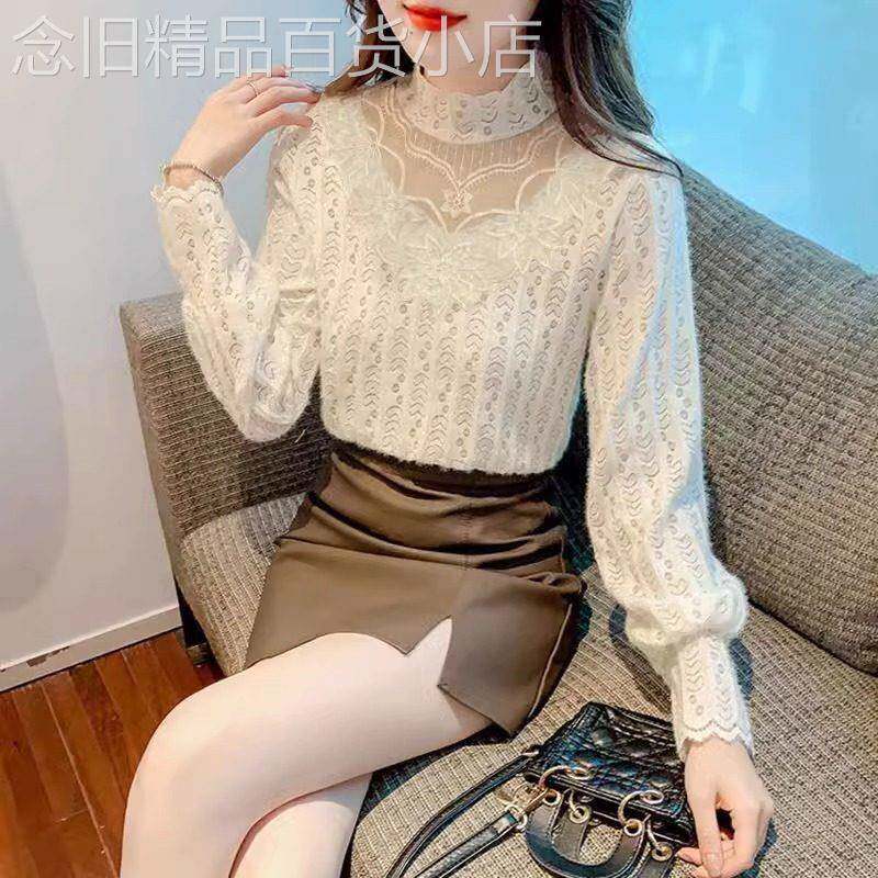 半高领蕾丝打底衫女春秋季2026新款内搭时尚洋气时髦网纱小衫上衣