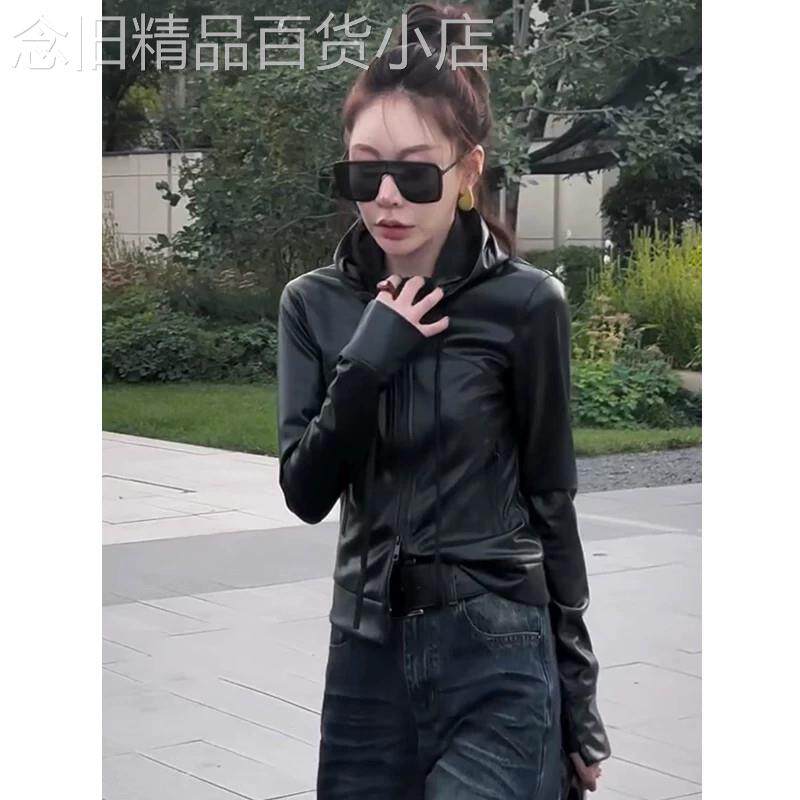 今年流行爆款连帽皮衣外套女春秋时尚高级感短款显瘦气质夹克上衣
