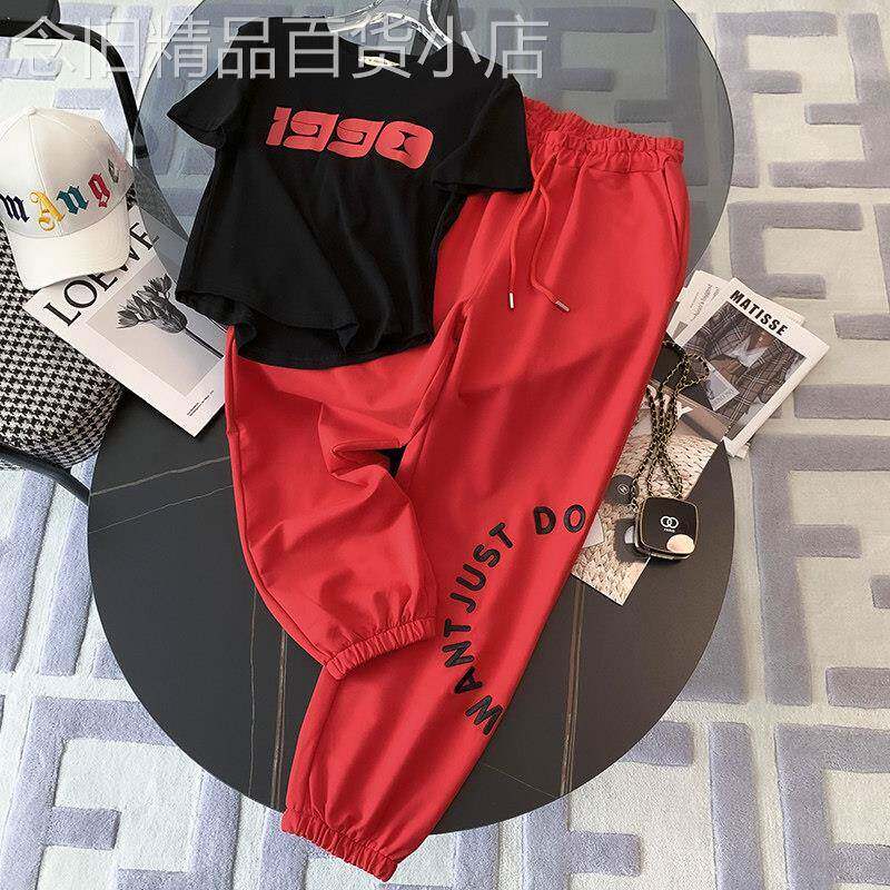 韩国休闲运动服套装女夏季2025新款时尚洋派短袖长裤爵士舞两件套