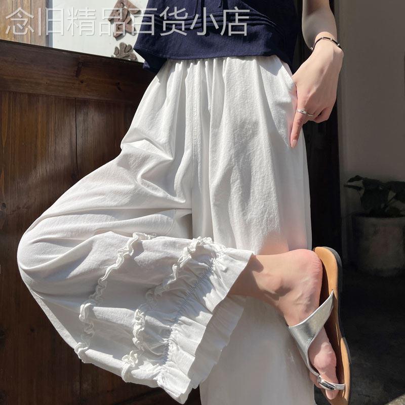 洗水棉木耳边花苞裤女2026年夏季新款高腰宽松显瘦九分休闲灯笼裤