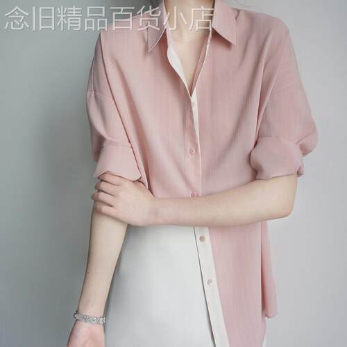 2026春季女装新款七分袖衬衫法式高级设计感小众气质宽松条纹衬衫