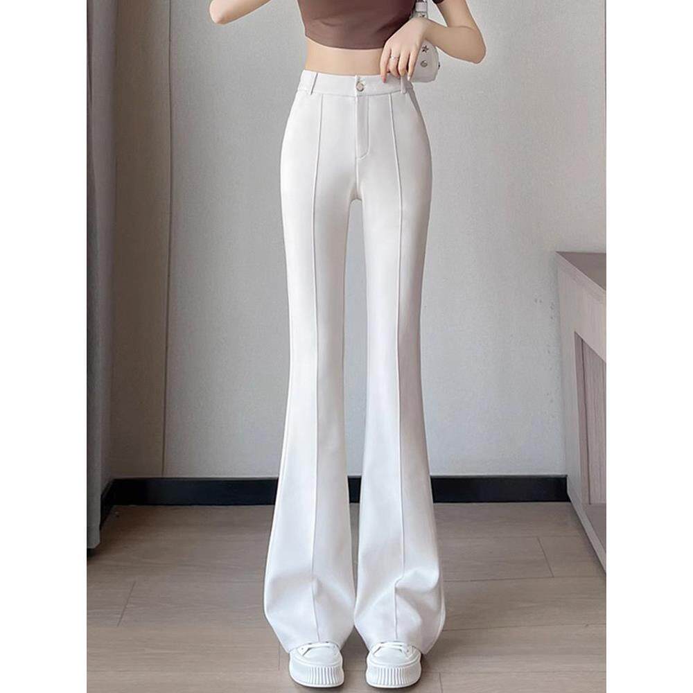 白色微喇休闲裤子女2025新款夏季高腰显瘦垂感高个子加长喇叭西装