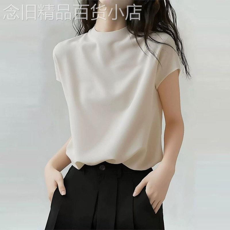 法式立领衬衫女短袖2026夏季新款高级感洋派减龄宽松休闲显瘦上衣图片