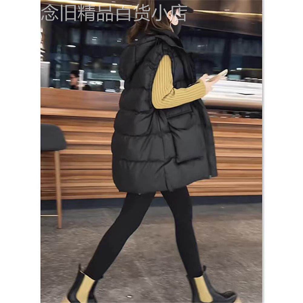 羽绒马甲女秋冬外穿2025新款连帽宽松白鸭绒黑色坎肩马夹背心外套