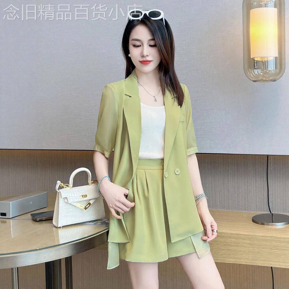 高级感西装短裤套装女夏薄款洋气显瘦防晒休闲短袖西服短裤两件套