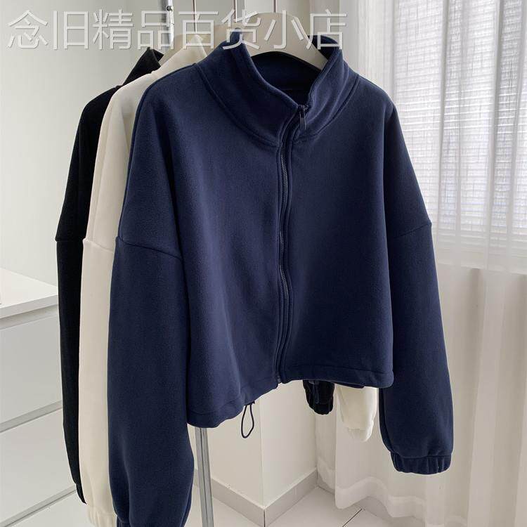 韩版立领拉链卫衣女秋冬2025年新款加绒加厚保暖简约短款上衣外套