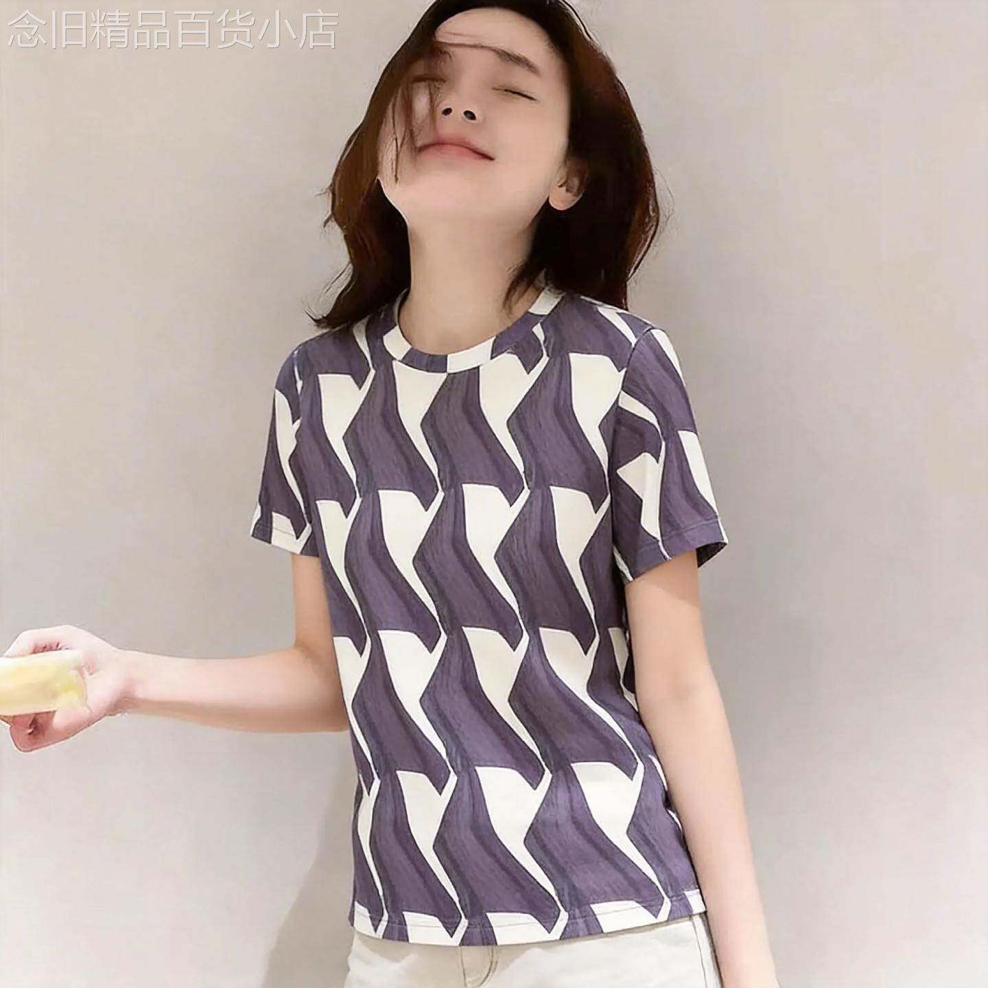 韩版时髦设计感小众紫色撞色短袖T恤女夏新款不撞衫超好看上衣潮