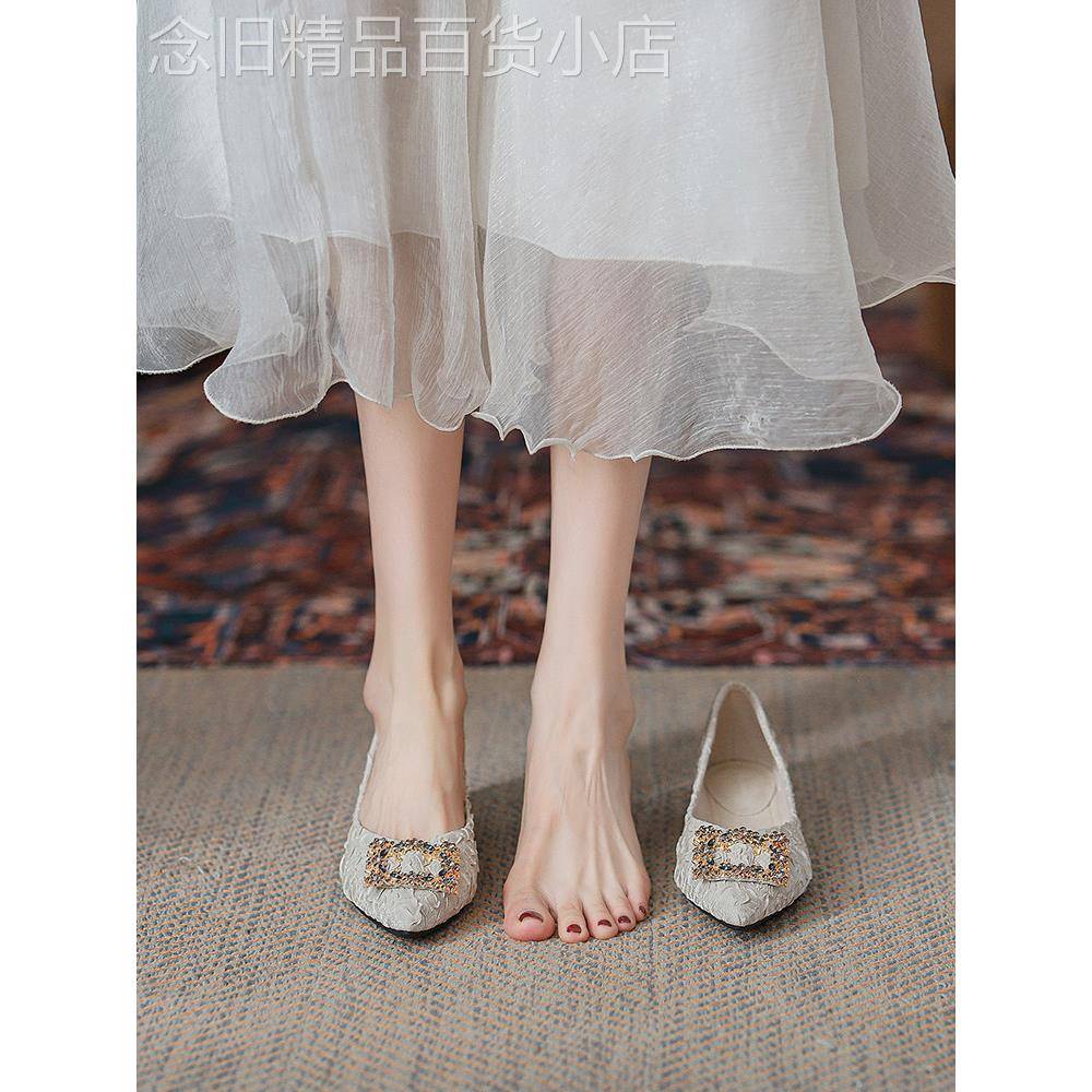 Marolio闭上你的眼睛,进入~厚跟尖头平底鞋适合女士的裙子,高跟