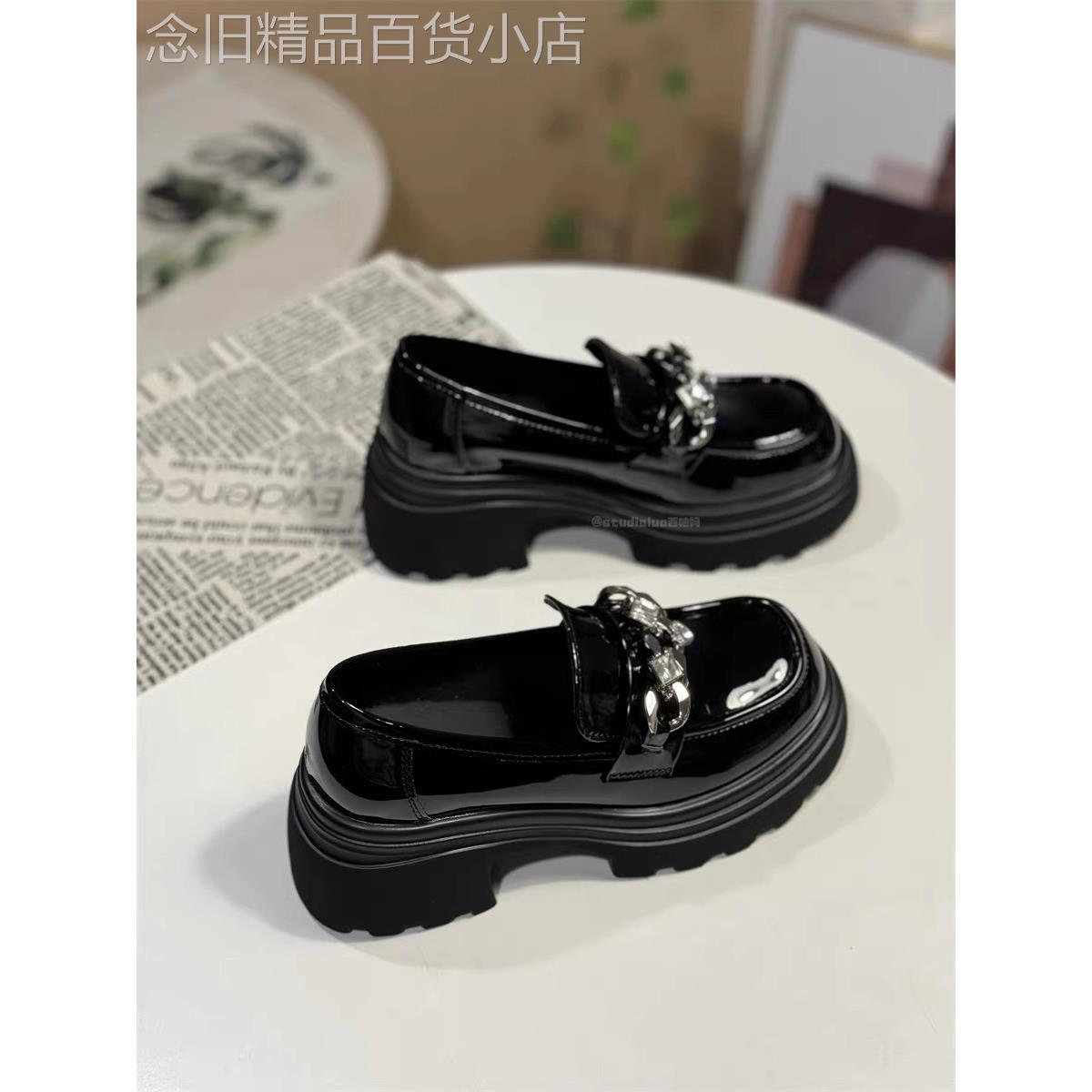香港真皮女式英式小皮鞋2025春秋季新款百搭中跟厚底厚跟平底鞋