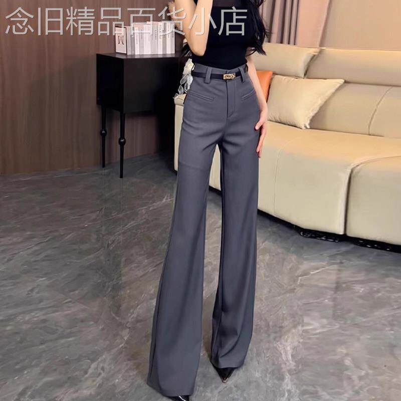 灰色高级感气质微喇西装裤女士秋冬2026欧货高腰压褶不贴腿喇叭裤