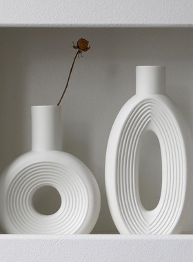 白色陶瓷花瓶摆件客厅插花小众创意高级感水培艺术干花餐桌一对