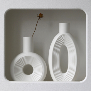 白色陶瓷花瓶摆件客厅插花小众创意高级感水培艺术干花餐桌一对