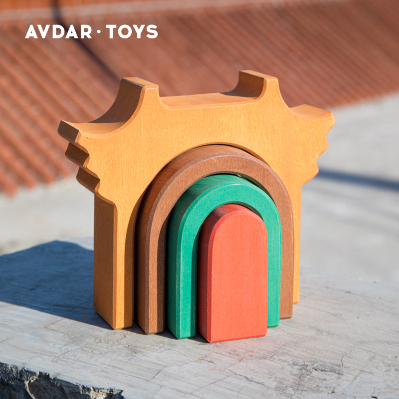 中国风亭子进口椴木玩具儿童益智