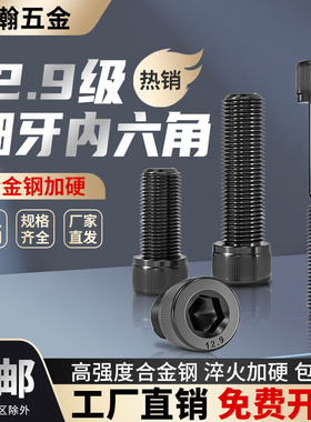12.9级细牙内六角螺丝螺栓M10M12M14M16M18M20M22M24*1.25x1.5x2