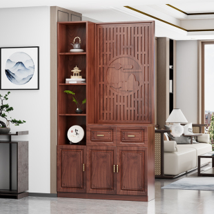 新中式木质屏风隔断客厅2024新款入户正对门进门遮挡玄关柜置物架