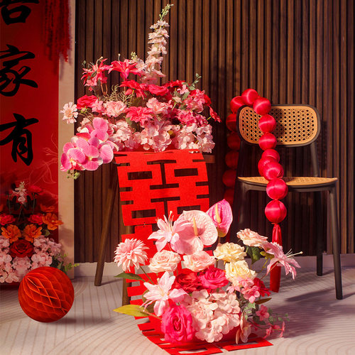 结婚婚礼布置花艺客厅卧室床头仿真花婚房桌面花束装饰签到台摆件