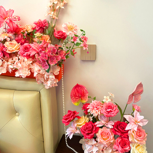 婚房布置仿真花婚庆餐桌花艺摆件珍珠链装饰备婚适用客厅 备婚结