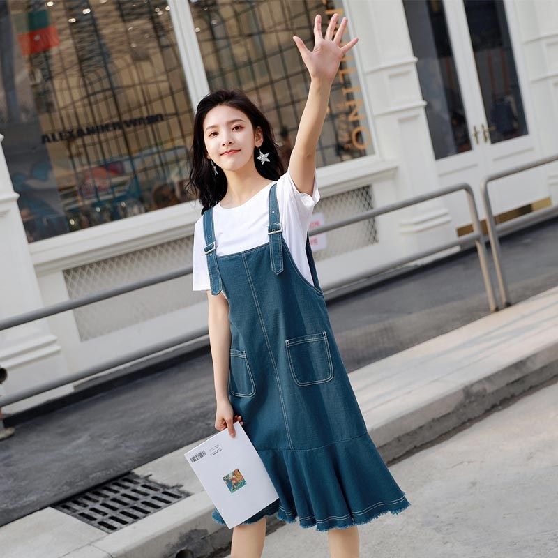 鱼尾连衣裙气质夏学生2020年新款法式牛仔背带裙女夏仙女超仙森系|ruв категории Женская одежда, платье - от Buy2taobao.com для оказания профессиональной услуги покупки агента Taobao