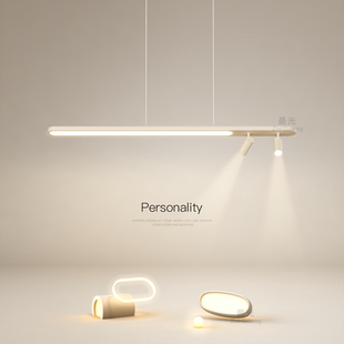 奶油风一字长条吊灯餐桌led吊线灯极简风客厅餐厅灯吧台茶室灯具