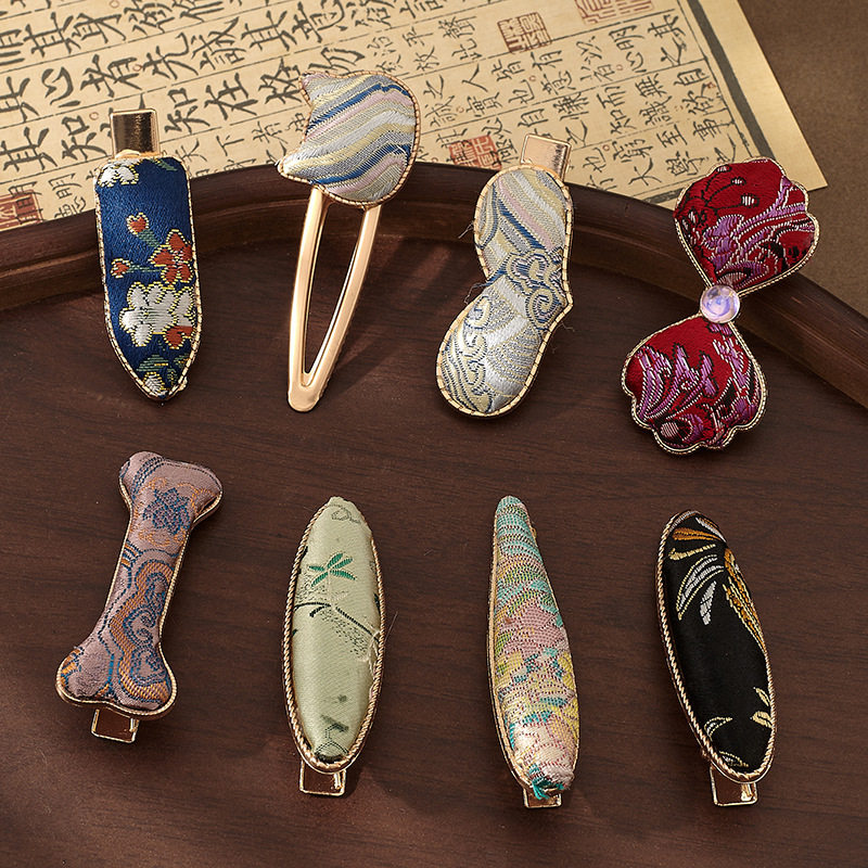 新中式非遗宋锦手工发夹现代汉服旗袍古风饰品国风气质金属侧边夹,饰品/流行首饰/时尚饰品新,民族风发饰,淘宝优惠券,粉丝福利购,淘宝优惠卷