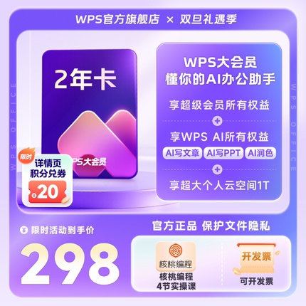 WPS大会员2年官方正版office工具PPT生成pdf转换编辑WPS AI写公式