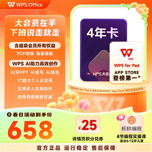 WPS大会员4年官方正版 AI全文润色PPT生成海报模板PDF文档编辑 WPS