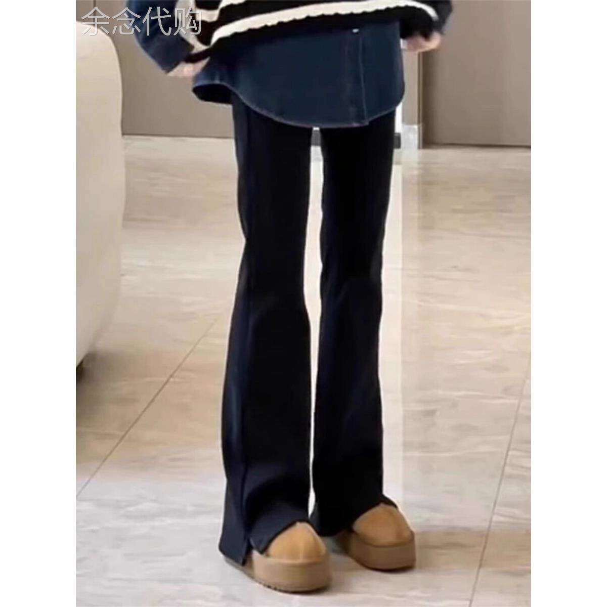 黑色微喇牛仔裤女春秋加绒加厚马蹄裤胖mm大码裤子高腰显瘦喇叭裤