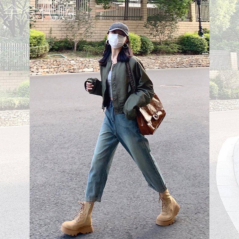 美式复古绿色棒球服外套女春季2026新款高级感超好看短款夹克上衣