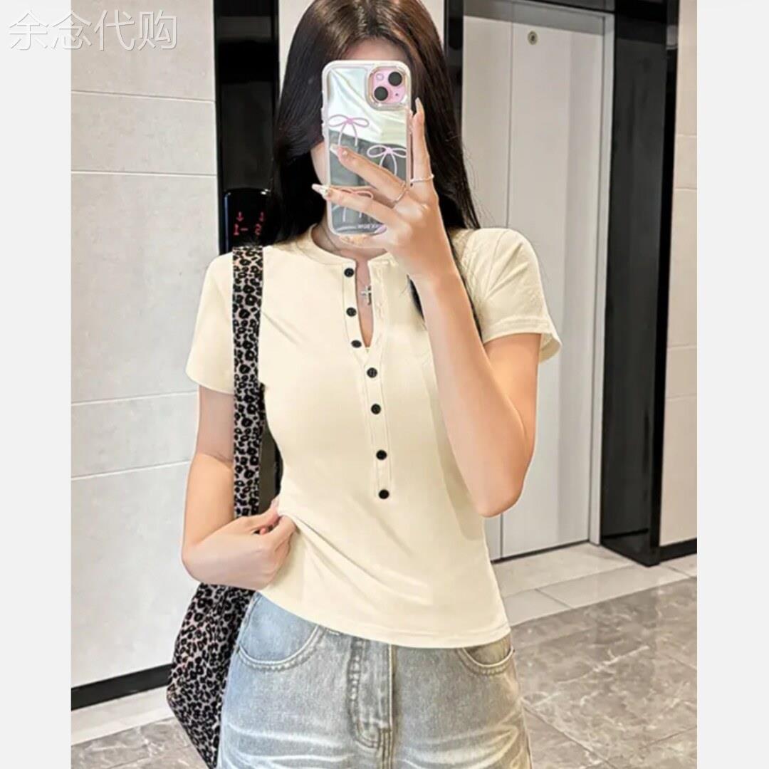 正肩短袖T恤女夏季薄款2026年新款韩版修身显瘦时尚百搭短款上衣