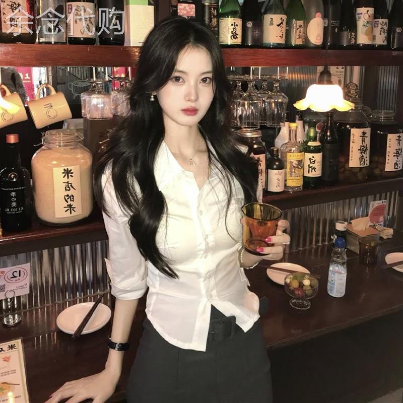 纯欲风衬衫女装秋季长袖修身显瘦收腰短款上衣jk制服职业气质衬衣