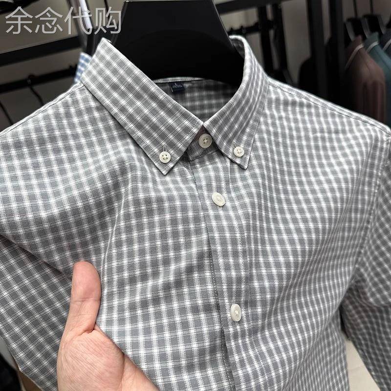 MK男士衬衫长袖春秋款高级感商务休闲免烫抗皱纯棉格子衬衣男款
