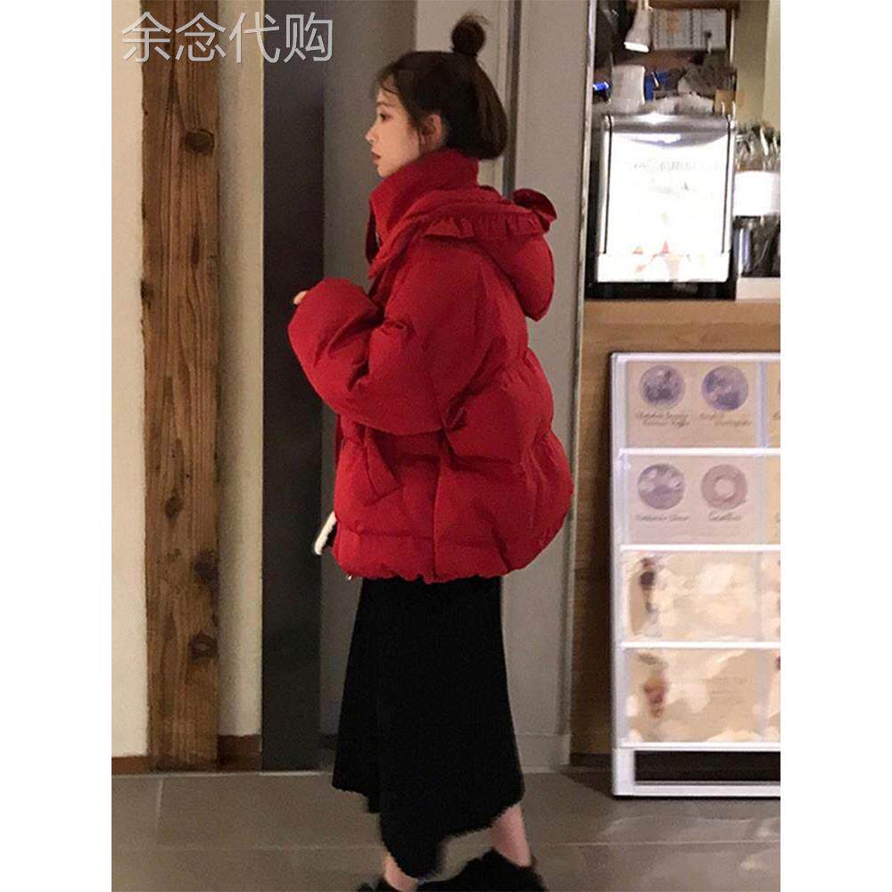 红色羽绒服女短款冬季2025新款小个子韩版宽松面包派克服棉衣外套