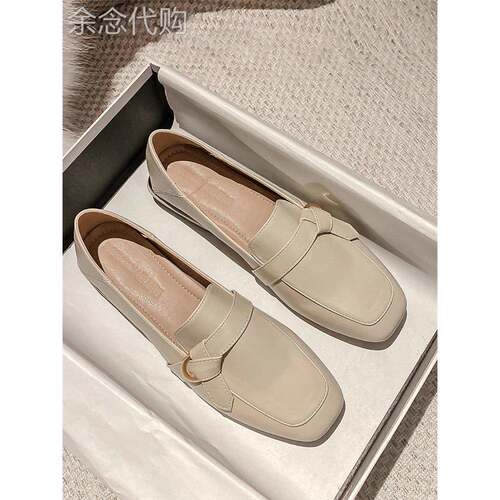 Loafers女士2025新款滑上小皮鞋方头通勤平底鞋真皮高品质法国鞋