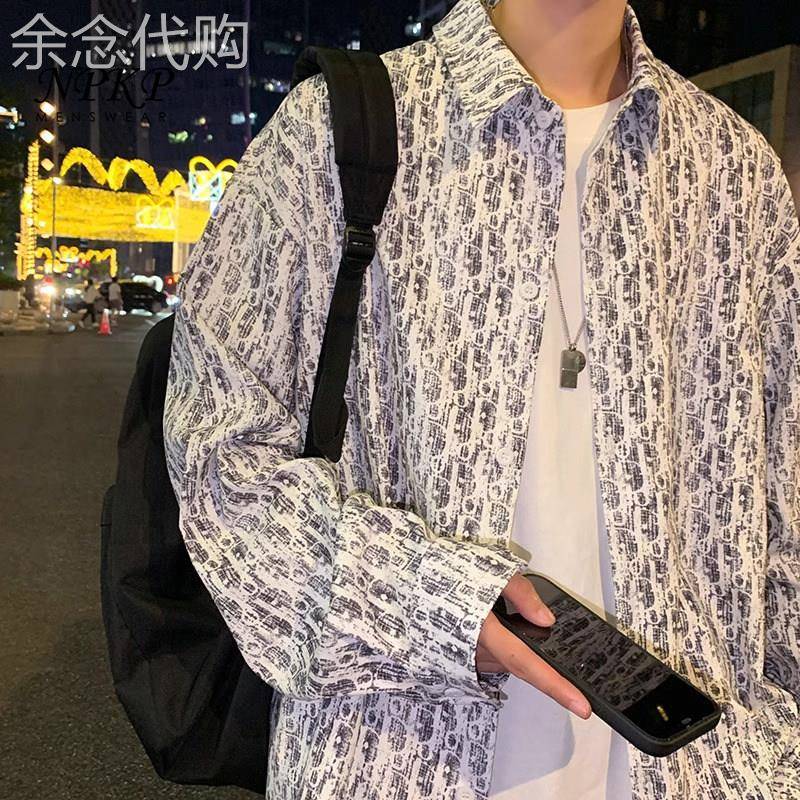 NPKP男士长袖衬衫2025春季几何印花休闲外套